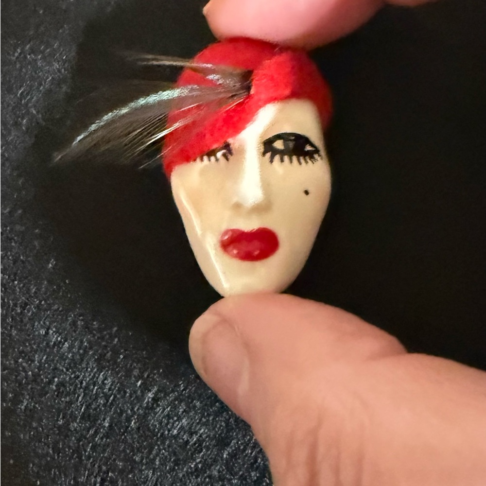 Unique Red and Black Face Brooch